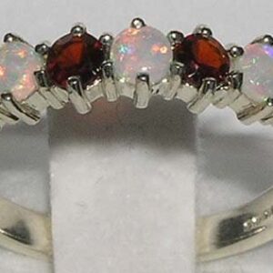 LetsBuyGold 925 Sterling Silver Natural Opal & Garnet Womans Eternity Ring - Size 7.25