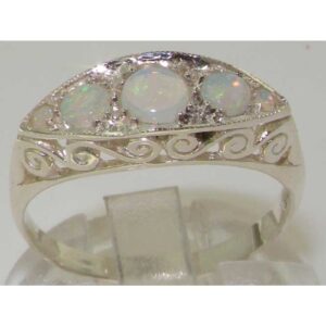 925 Sterling Silver Natural Opal Womens Band Ring - Sizes 4 to 12 Available