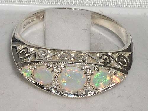 925 Sterling Silver Natural Opal Womens Band Ring - Sizes 4 to 12 Available