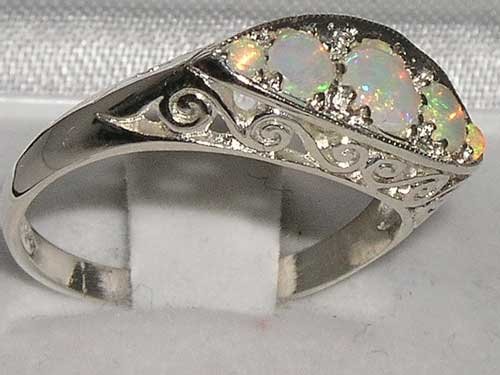 925 Sterling Silver Natural Opal Womens Band Ring - Sizes 4 to 12 Available