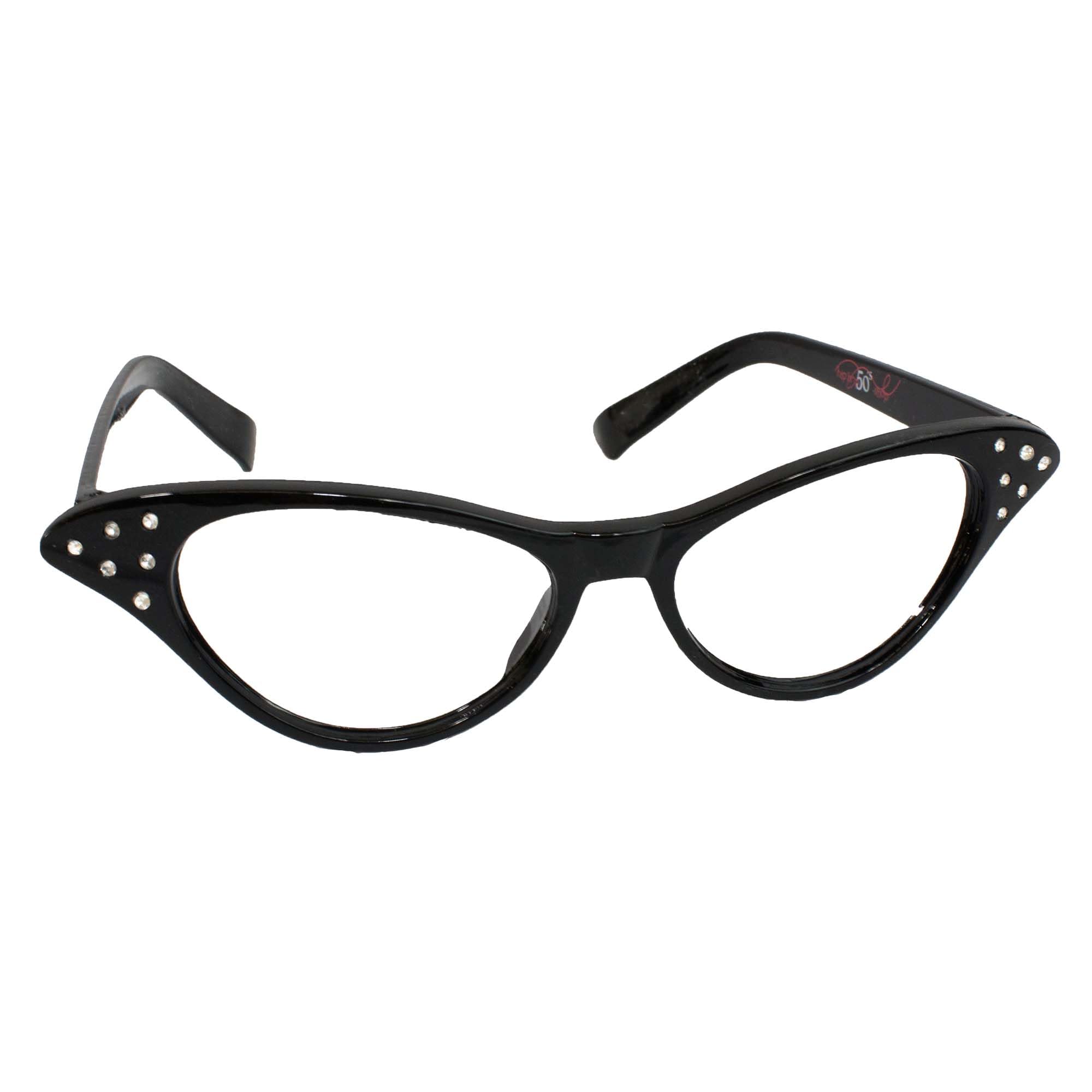 Hip Hop 50's Shop Womens Cat Eye Rhinestone Glasses (Black)