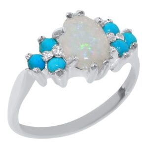 LetsBuyGold 925 Sterling Silver Natural Opal and Turquoise Womens Anniversary Ring - Size 9.25