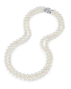 the pearl source 14k gold 7-8mm aaa quality double strand white freshwater cultured pearl necklace for women in 19-20" matinee length