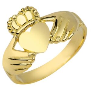 High Polish 10k Yellow Gold Claddagh Ring (Size 9)