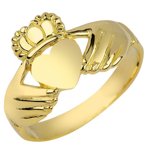 High Polish 10k Yellow Gold Claddagh Ring (Size 9)