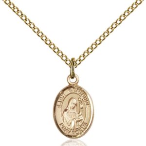 Bonyak Jewelry Saint Medal Collection Gold Filled St. Gertrude of Nivelles Pendant 1/2 x 1/4 inches with Gold Filled Lite Curb Chain