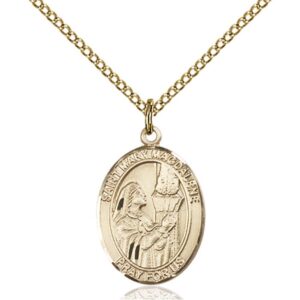 Bonyak Jewelry Saint Medal Collection Gold Filled St. Mary Magdalene Pendant 3/4 x 1/2 inches with Gold Filled Lite Curb Chain