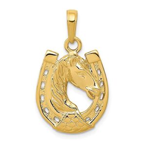 IceCarats 14K Yellow Gold Horse Head Lucky Horseshoe Necklace Animal Lover Pendant Equestrian Charm 26mm x 10mm Only