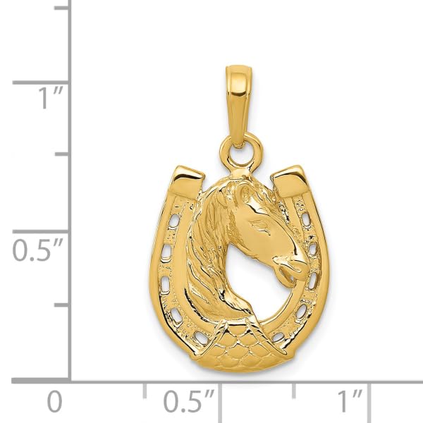 IceCarats 14K Yellow Gold Horse Head Lucky Horseshoe Necklace Animal Lover Pendant Equestrian Charm 26mm x 10mm Only