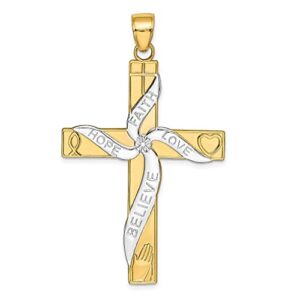 icecarats 14k yellow gold hope faith love believe latin mexican holy cross necklace religious pendant jesus christ charm only