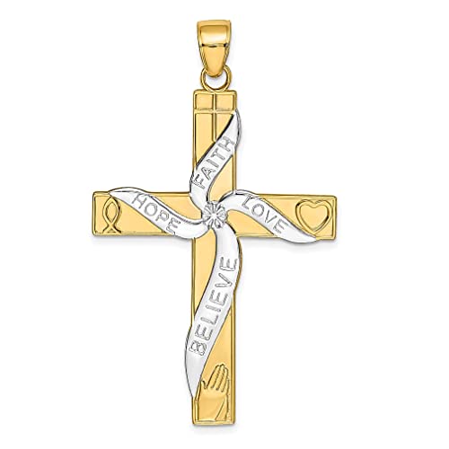 IceCarats 14K Yellow Gold Hope Faith Love Believe Latin Mexican Holy Cross Necklace Religious Pendant Jesus Christ Charm Only