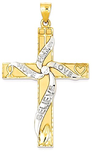 IceCarats 14K Yellow Gold Hope Faith Love Believe Latin Mexican Holy Cross Necklace Religious Pendant Jesus Christ Charm Only