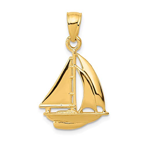 IceCarats 14K Yellow Gold Sailboat Necklace Charm Pendant 27mm x 16mm Only