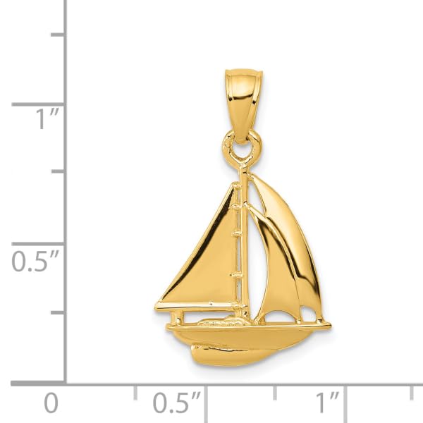 IceCarats 14K Yellow Gold Sailboat Necklace Charm Pendant 27mm x 16mm Only