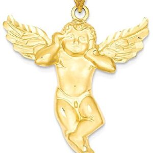 IceCarats 14K Yellow Gold Guardian Angel Necklace Protect Us Cherub Pendant Religious Charm Only