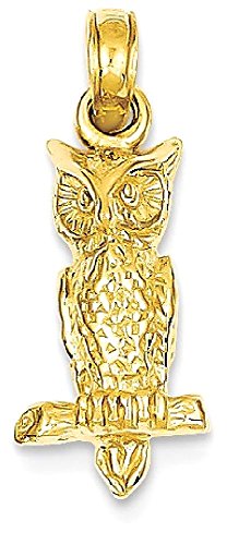 IceCarats 14K Yellow Gold Owl Symbol of Wisdom Bird Necklace Pendant Charm Only