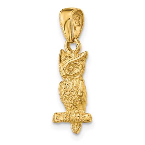 IceCarats 14K Yellow Gold Owl Symbol of Wisdom Bird Necklace Pendant Charm Only