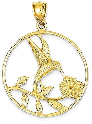 IceCarats 14K Yellow Gold Hummingbird Round Necklace Bird Pendant Charm Only