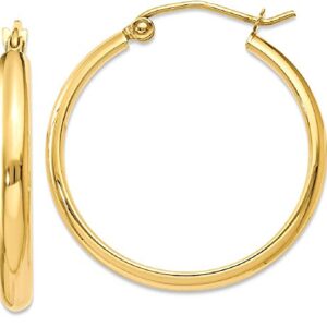 14K Yellow Gold Round Hoop Earrings