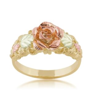 3D Rose Band 10k Yellow Gold, 12k Green Gold, 12k Rose Black Hills Gold Size 9