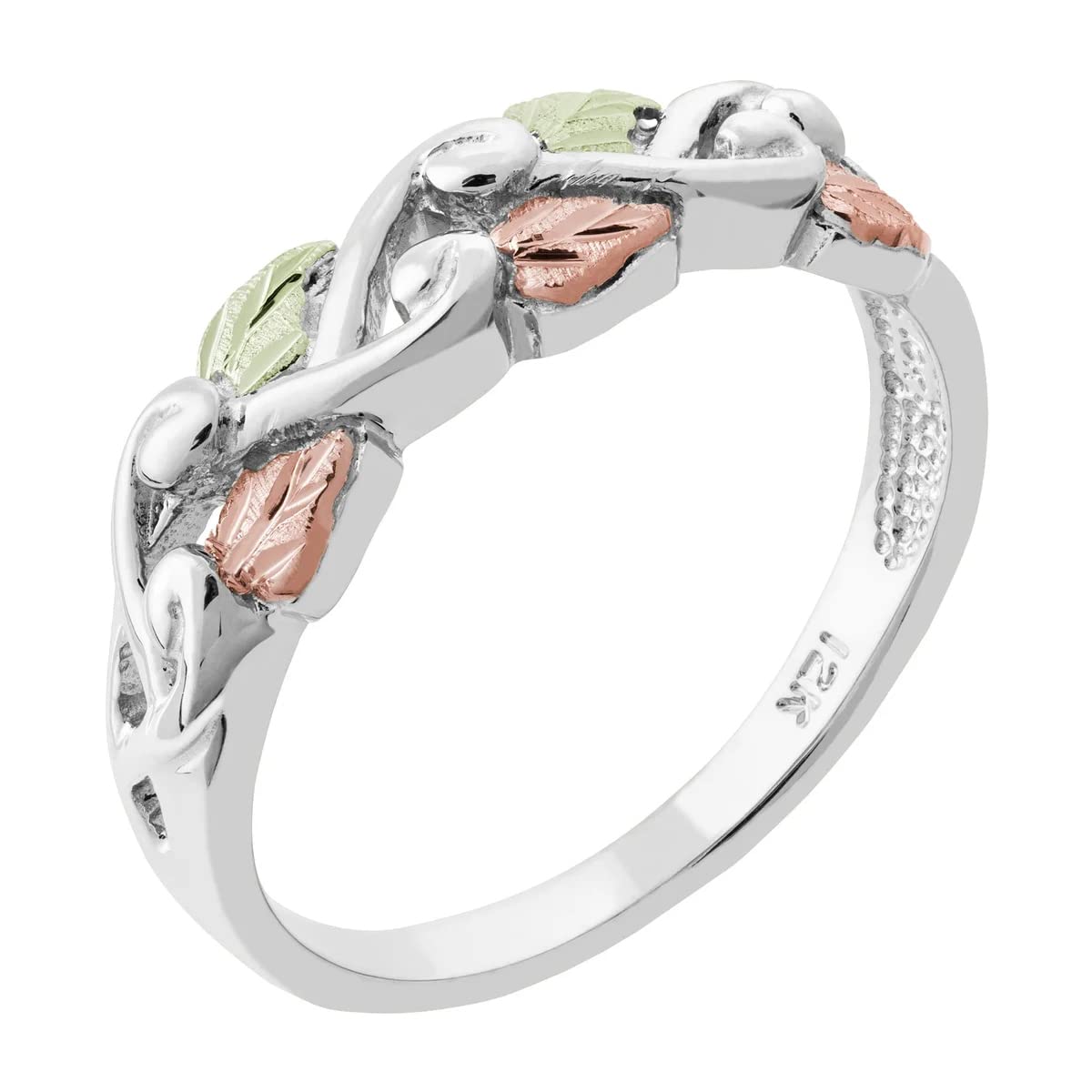 Grape Leaf and Vine Design Band, Sterling Silver, 12k Rose and Green Gold Black Hills Gold Motif, Size 6