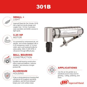 Ingersoll Rand 301B Air Angle Die Grinder, 21,000 RPM, 0.25 HP, 1/4" Collet, Front Exhaust