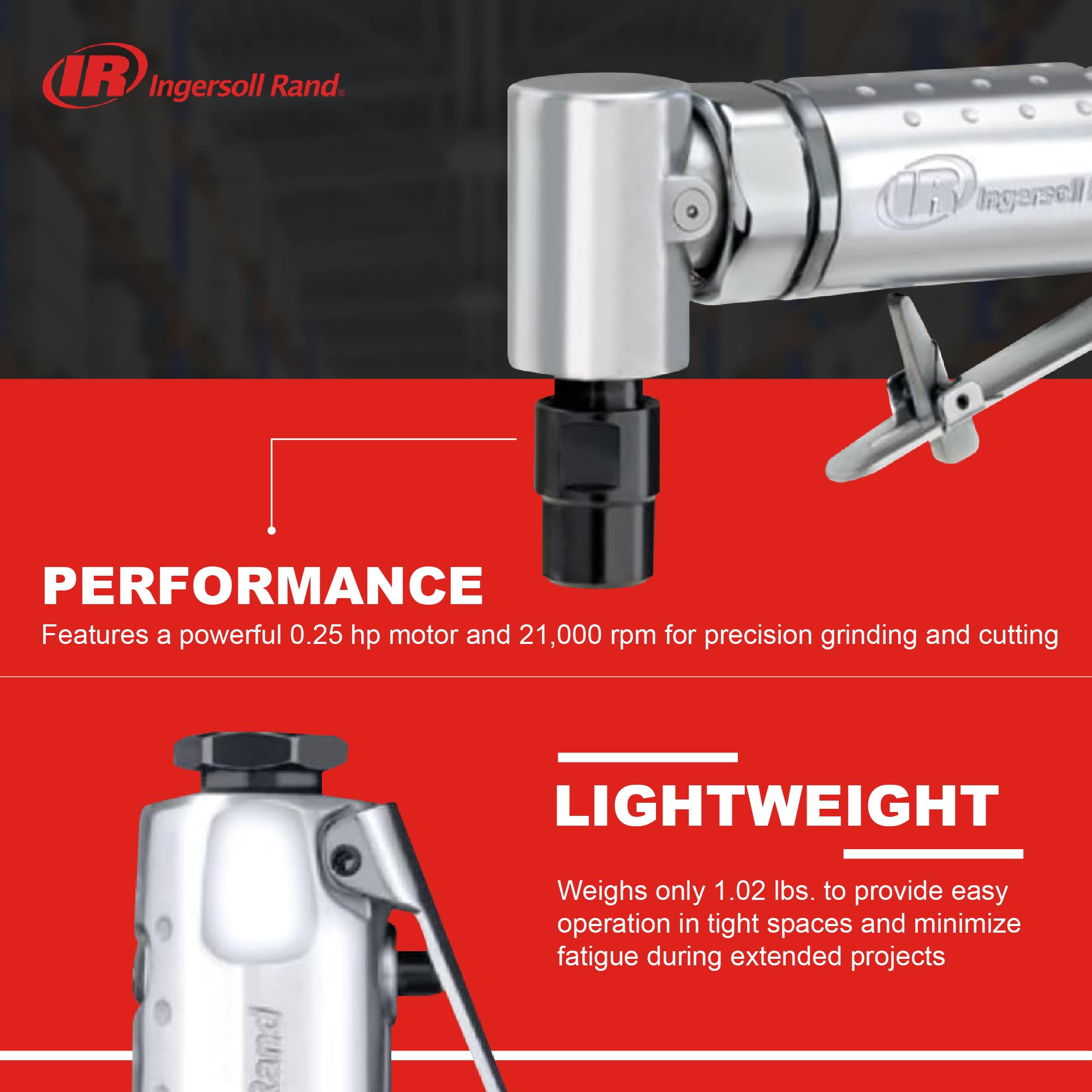 Ingersoll Rand 301B Air Angle Die Grinder, 21,000 RPM, 0.25 HP, 1/4" Collet, Front Exhaust