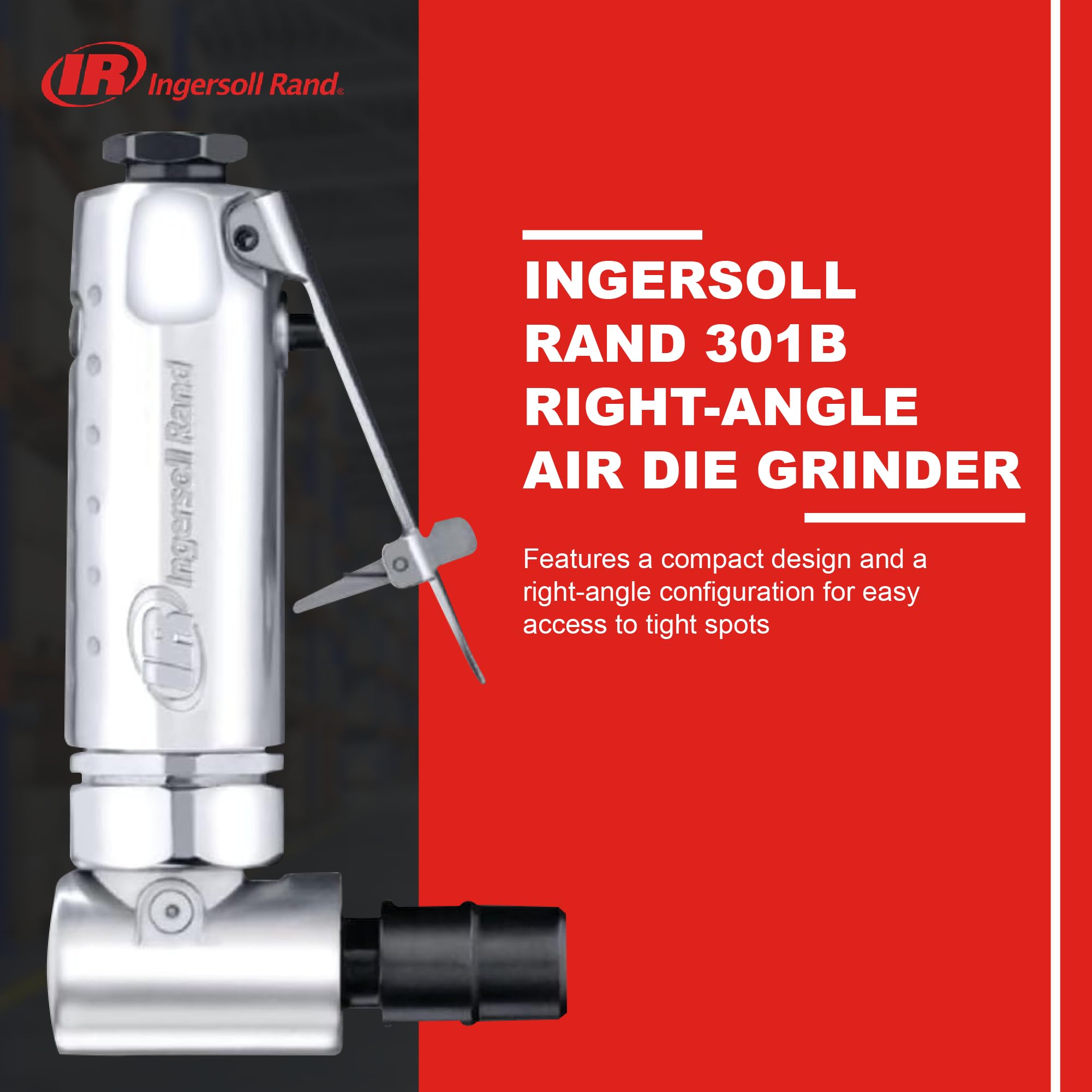 Ingersoll Rand 301B Air Angle Die Grinder, 21,000 RPM, 0.25 HP, 1/4" Collet, Front Exhaust