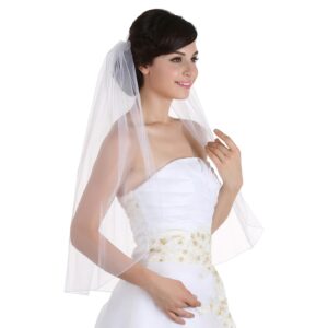 samky 1t 1 tier pencil edge bridal wedding veil - white elbow length 30"