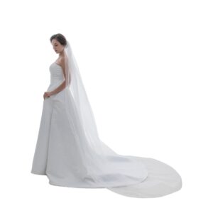 SAMKY 1T 1 Tier Pencil Edge Bridal Wedding Veil - White Elbow Length 30"