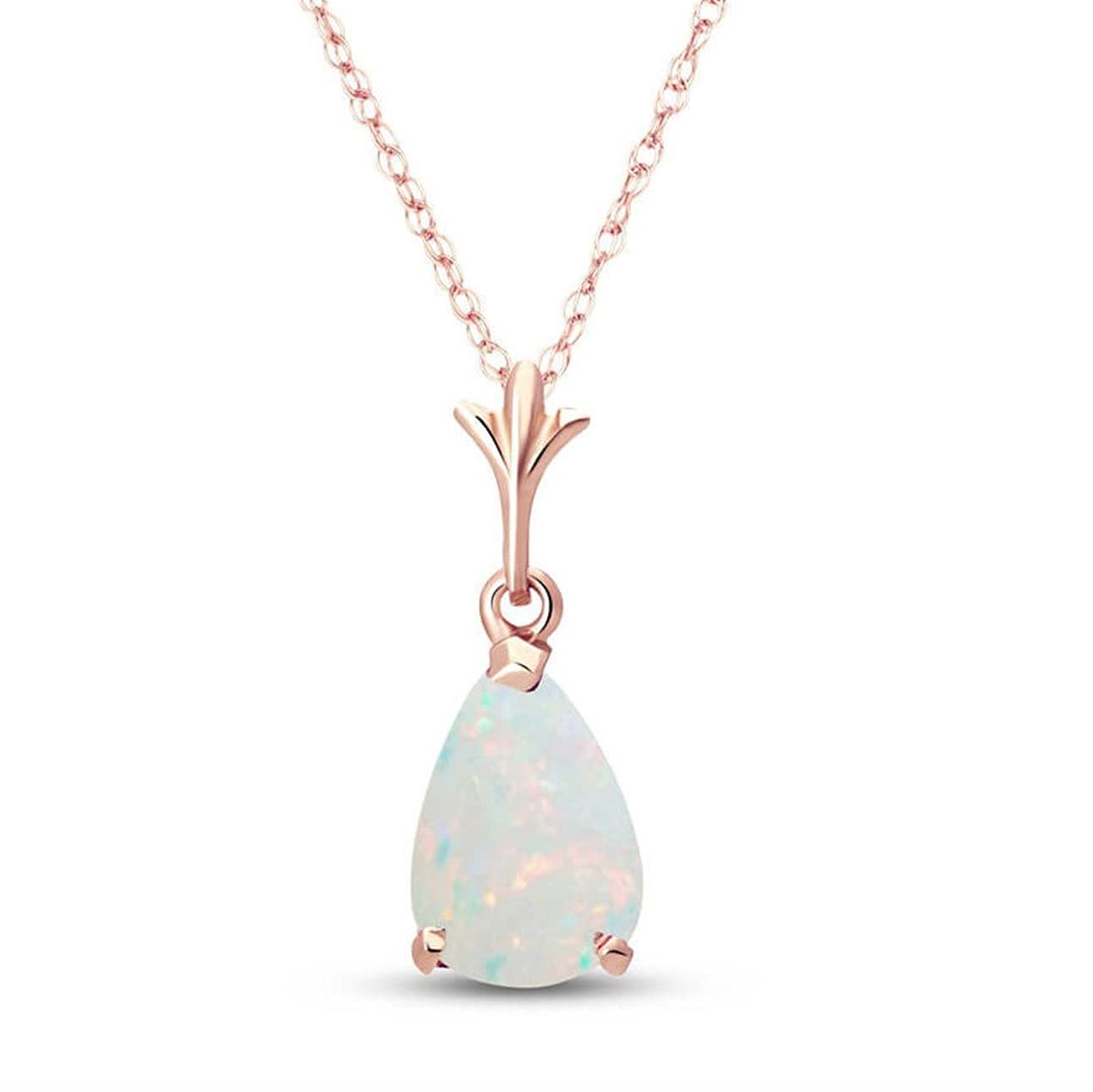 Galaxy Gold GG 14k 18" Rose Gold Natural Pear-shaped Opal Drop Pendant Necklace