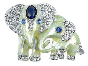 alilang crystal sapphire eyed pearlescent paint elephants pin brooch