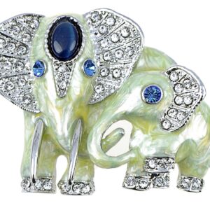 Alilang Crystal Sapphire Eyed Pearlescent Paint Elephants Pin Brooch