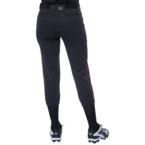 Mizuno Adult Women's Belted Piped Fastpitch Softball Pant, Black-White, Large