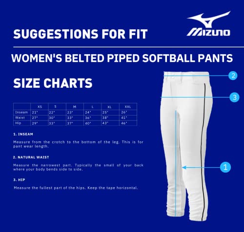 Mizuno Adult Women's Belted Piped Fastpitch Softball Pant, Black-White, Large