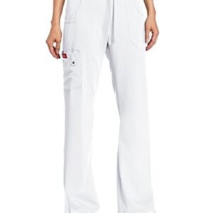 Xtreme Stretch Scrubs for Women, Drawstring Flare Leg Cargo Pant 82011, L, White