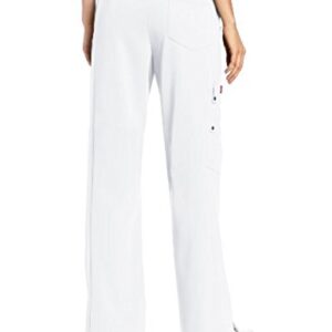 Xtreme Stretch Scrubs for Women, Drawstring Flare Leg Cargo Pant 82011, L, White