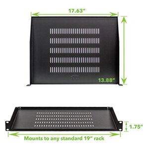 NavePoint Cantilever Server Shelf Vented Shelves Rack Mount 19 Inch 1U Black 14 Inches (350mm) deep