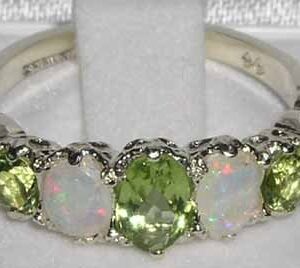 LetsBuyGold 14k White Gold Natural Peridot and Opal Womens Anniversary Ring - Size 4.25