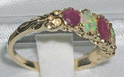 LetsBuyGold 14k Yellow Gold Natural Ruby and Opal Womens Band Ring - Size 4.75