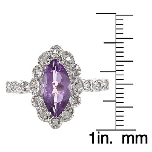 Sterling Silver Vintage Style Marquise Amethyst and Diamond Ring (1/4 TDW)