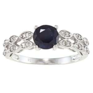 sterling silver 1.66ct genuine blue sapphire and pave diamond ring