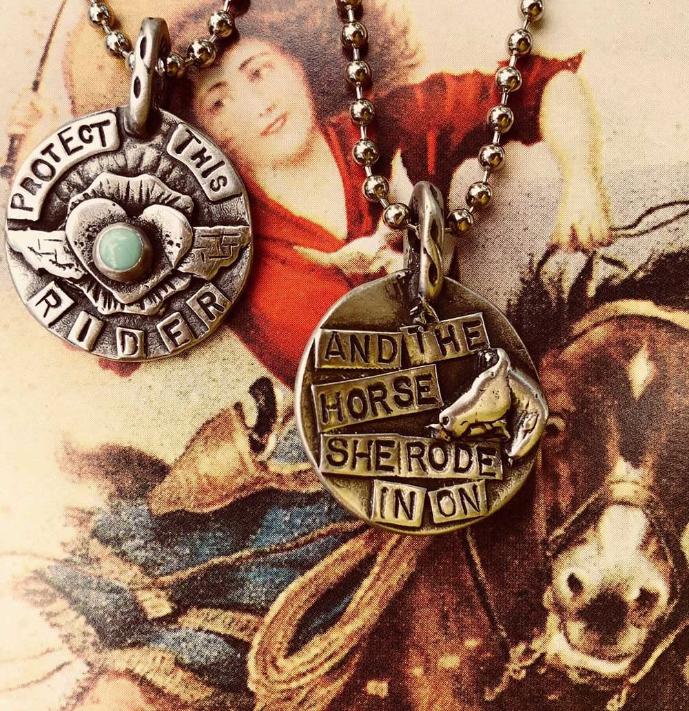 Equestrian Protect This Rider Pewter Horse Pendant Necklace On Ball Chain Made In The USA