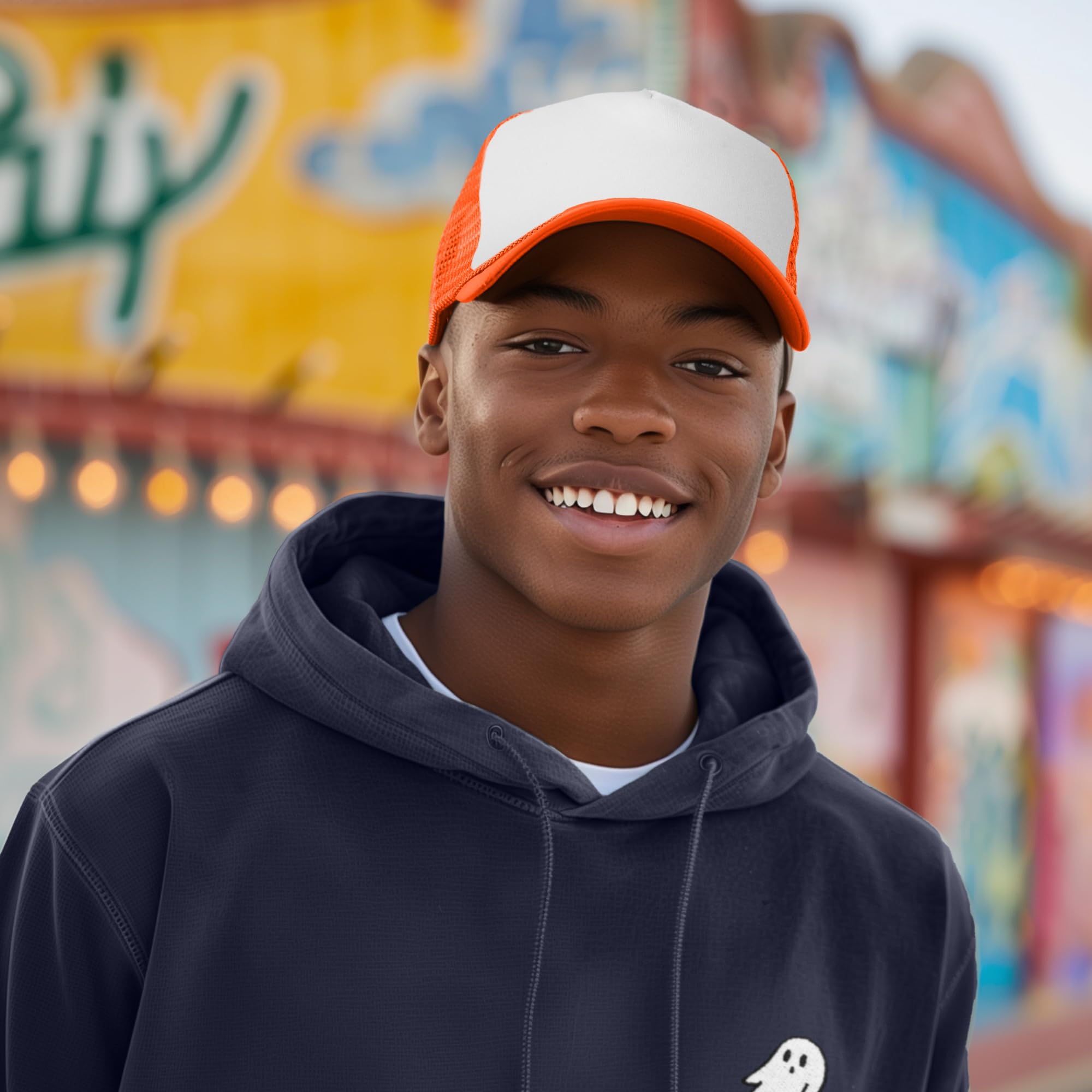 DALIX Two Tone Trucker Cap in Orange and White Hat