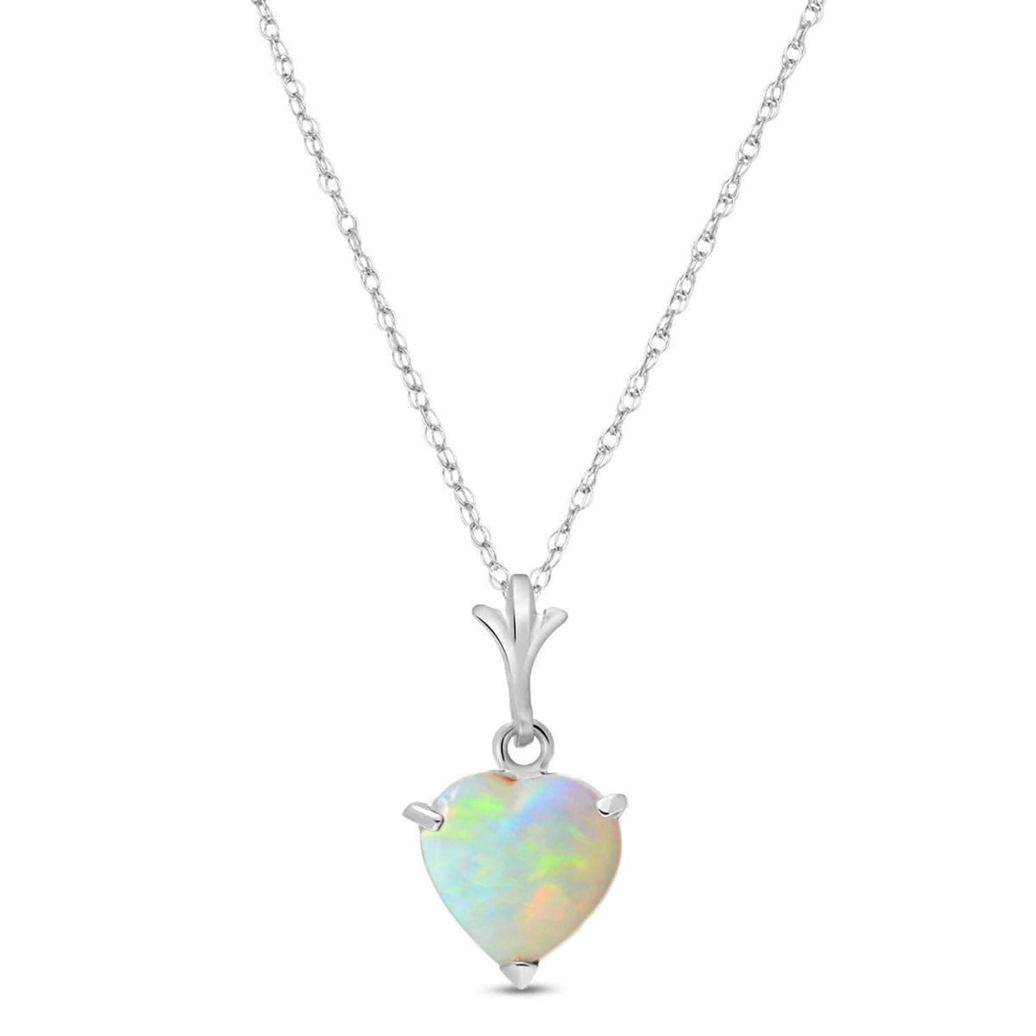 Galaxy Gold GG 14k 20" White Gold Heart-shaped Natural Opal Pendant Necklace