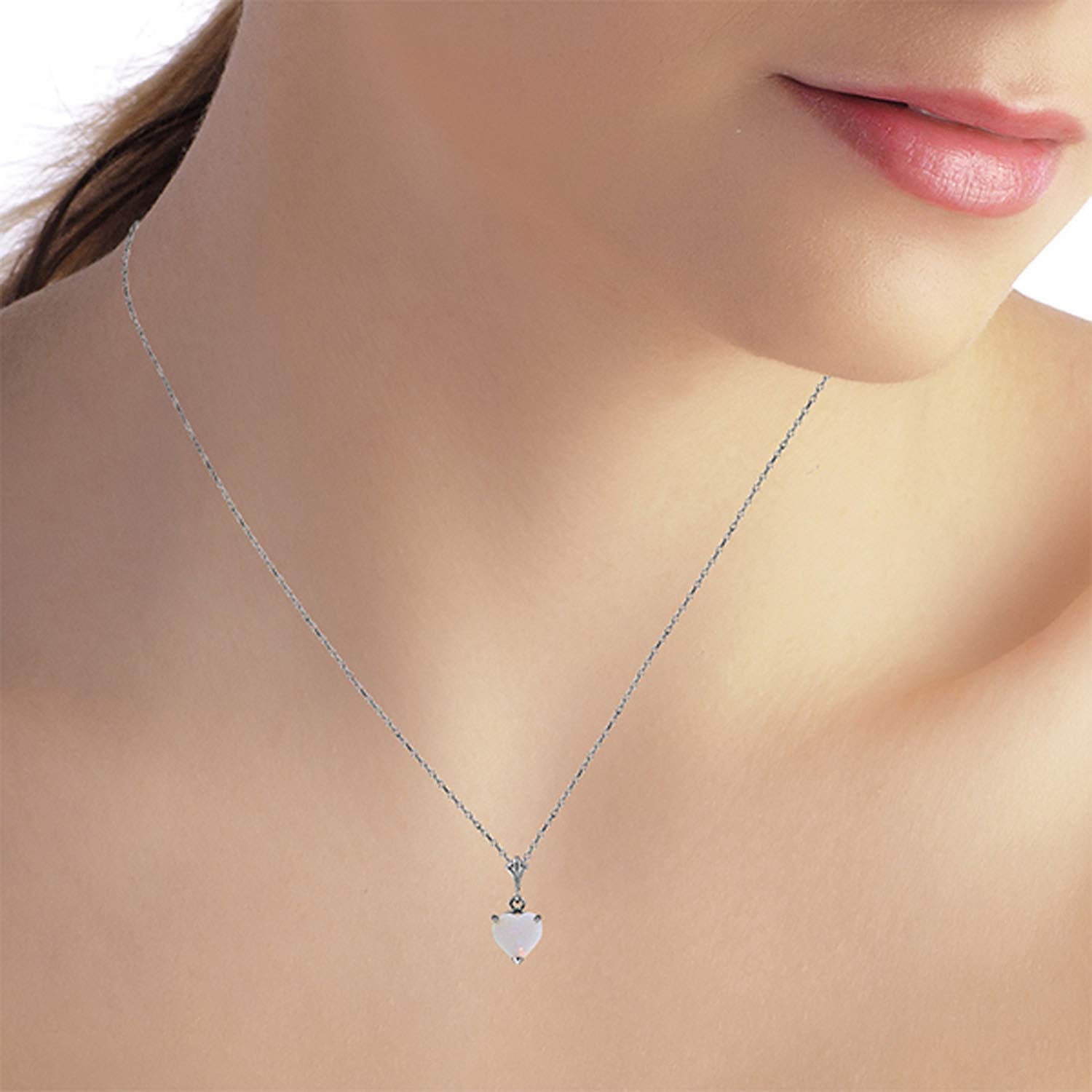 Galaxy Gold GG 14k 20" White Gold Heart-shaped Natural Opal Pendant Necklace