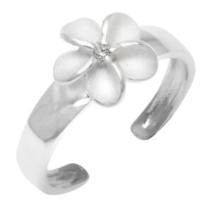 honolulu jewelry company sterling silver plumeria flower nature cz toe ring