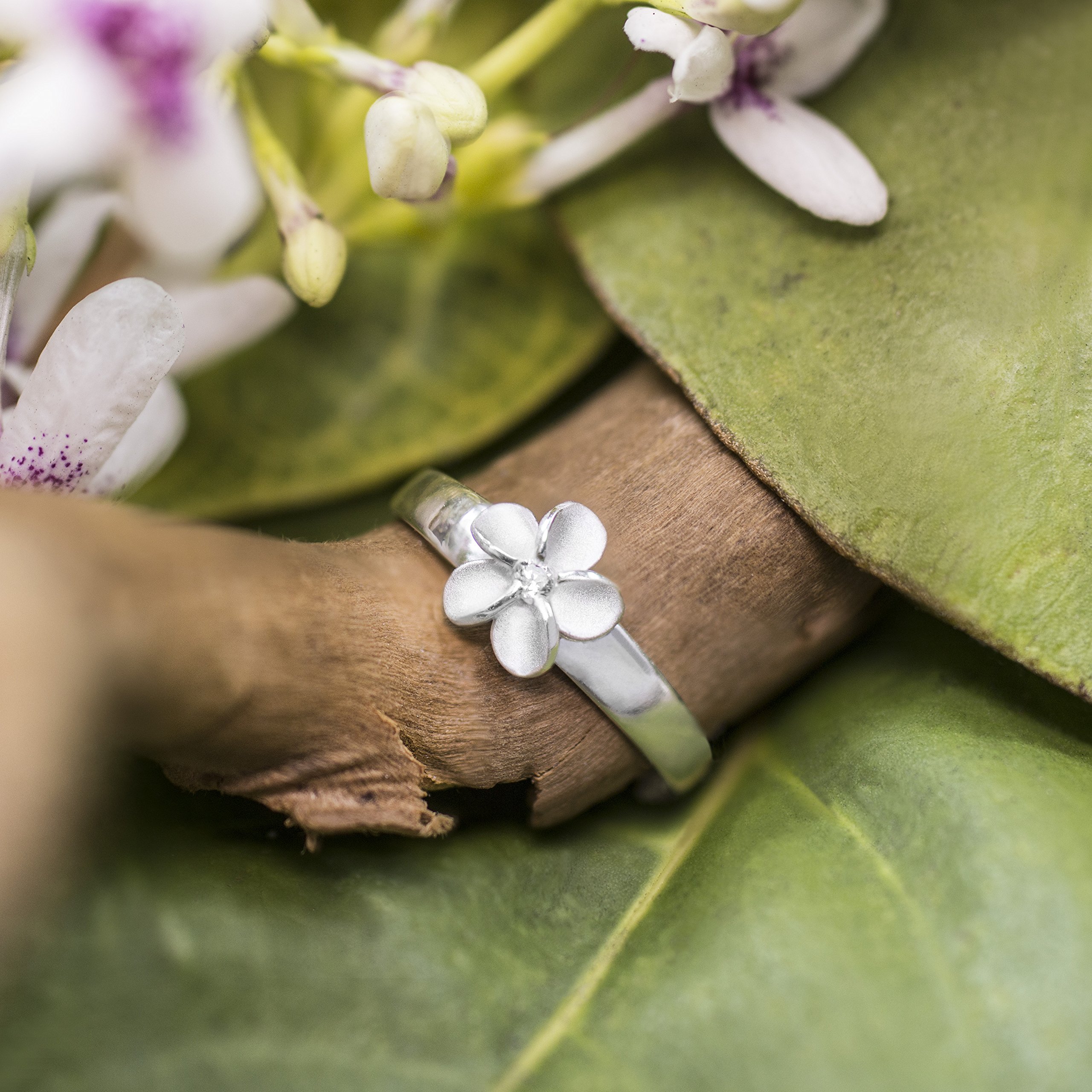 Honolulu Jewelry Company Sterling Silver Plumeria Flower Nature CZ Toe Ring