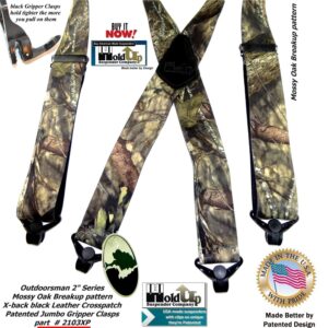 Holdup 2" Wide Outdoorsman Series Break-Up Pattern Suspenders for Men with Composite Plastic USA Patented Gripper Clasp