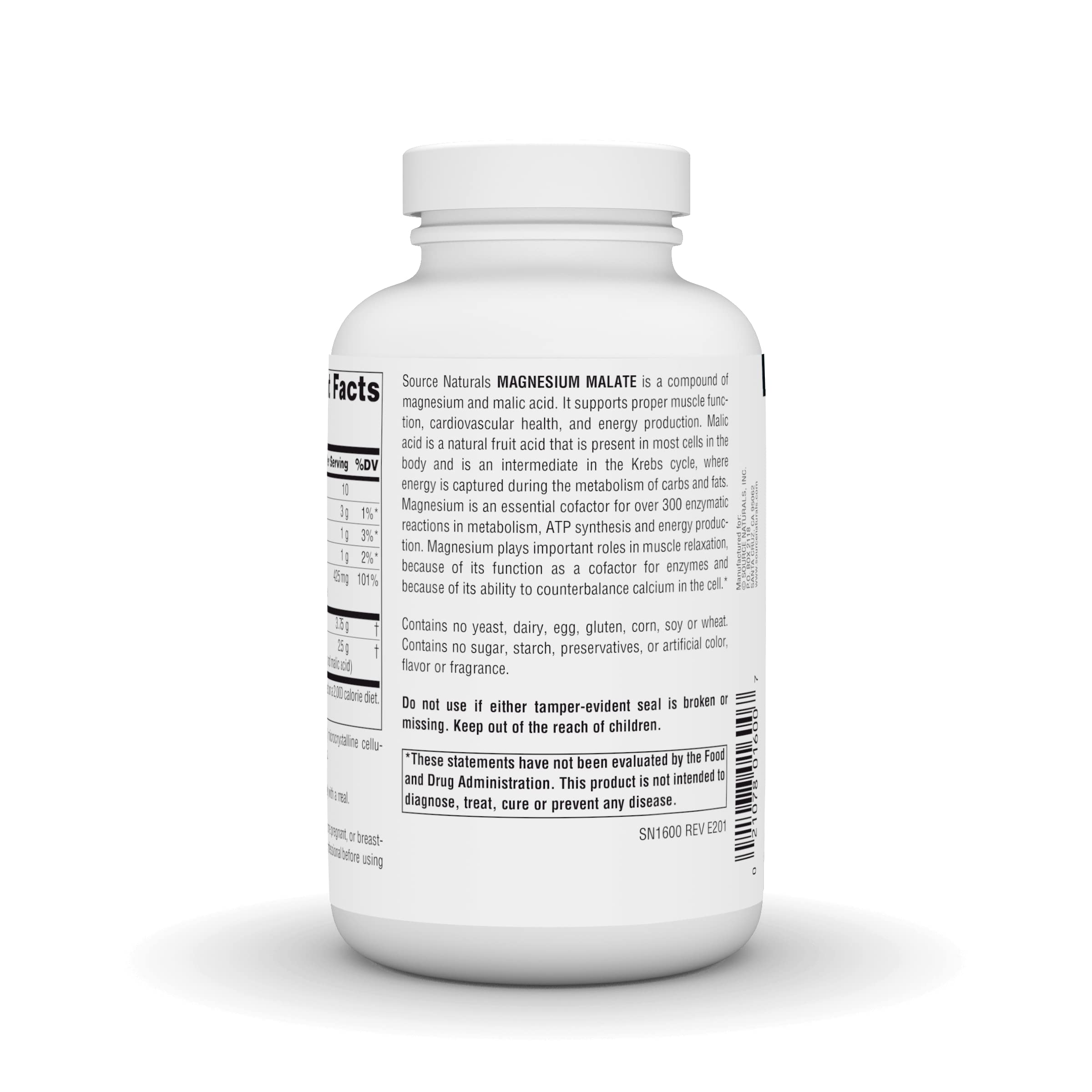 Source Naturals Magnesium Malate, Supports Muscles and Energy Production*, 3750 MG - 200 Capsules